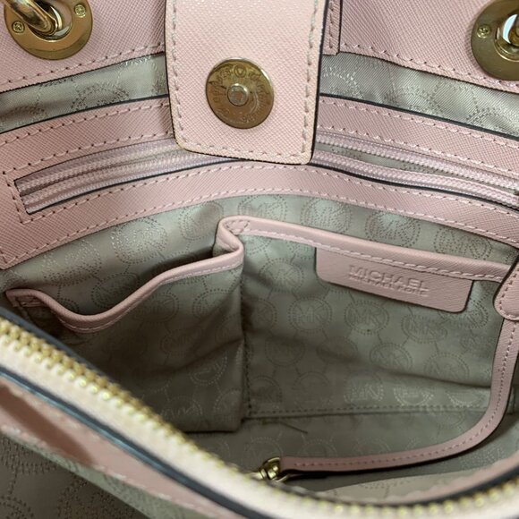 Michael Kors Cynthia Blossom Pink Gold Saffiano Leather Med Satchel Shoulder Bag - Picture 12 of 16